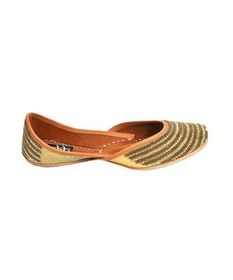 Golden Colorblocked Leather MojariFlats 3
