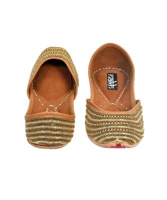 Golden Colorblocked Leather MojariFlats 5