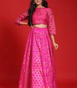 Fuschia Taffeta Silk Foil Print Lehenga Choli Set