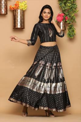 Black Shantoon Printed Lehenga Choli Set 2