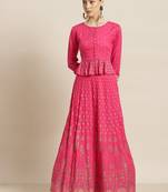 Fuschia Rayon & Cambric Printed Peplum Lehenga Choli Sets