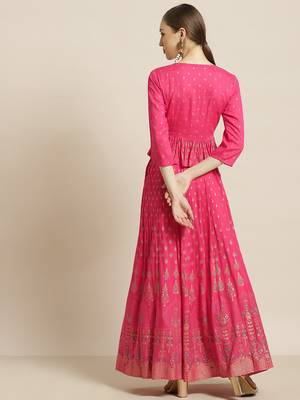 Fuschia Rayon & Cambric Printed Peplum Lehenga Choli Sets 3