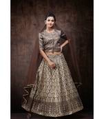 Brown Jute Jacquard Lehenga Choli Dupatta Set