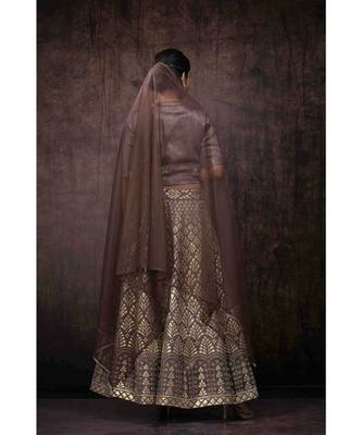 Brown Jute Jacquard Lehenga Choli Dupatta Set 3