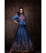 Teal Dull Satin Printed Kalidar Lehenga Choli Set