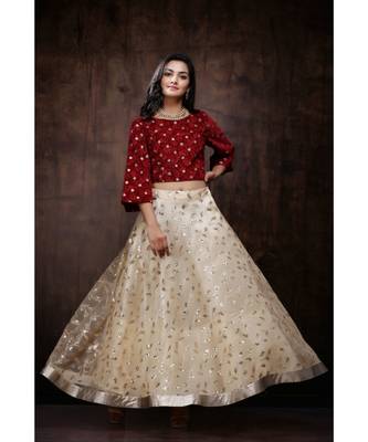 Gold Net embroidered Lehenga Choli Set 1