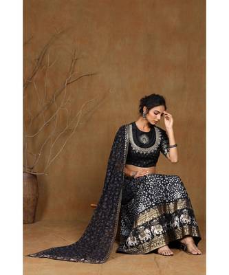 Black Shantoon Embroidred Lehenga Choli Dupatta Set 2