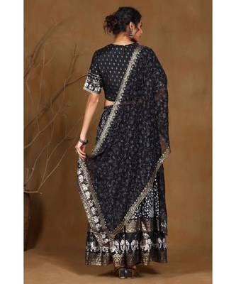 Black Shantoon Embroidred Lehenga Choli Dupatta Set 3