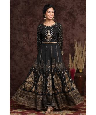 Black Rayon Printed Lehenga Choli Set 1