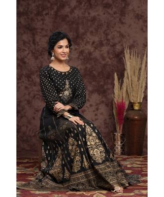 Black Rayon Printed Lehenga Choli Set 2