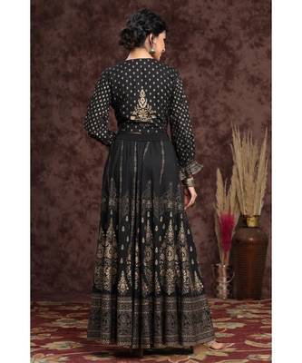 Black Rayon Printed Lehenga Choli Set 3