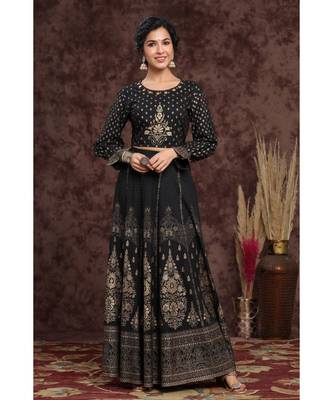 Black Rayon Printed Lehenga Choli Set 4