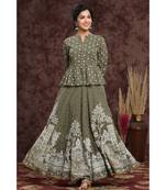 Olive Georgette Printed Lehenga Choli