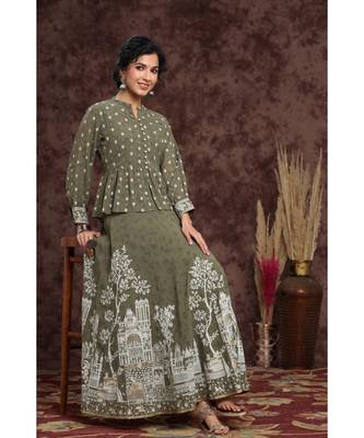 Olive Georgette Printed Lehenga Choli 2