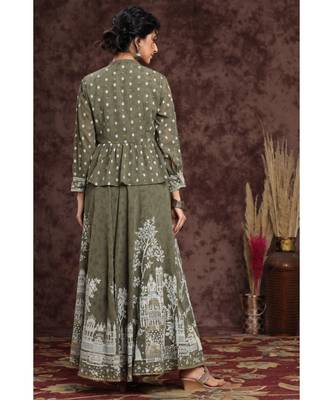 Olive Georgette Printed Lehenga Choli 3