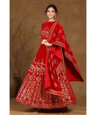 Maroon Velvet Printed Lehenga Choli Dupatta Set 1