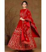 Maroon Velvet Printed Lehenga Choli Dupatta Set