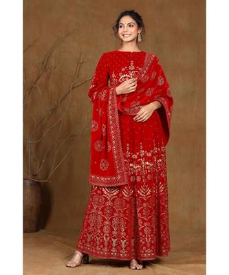 Maroon Velvet Printed Lehenga Choli Dupatta Set 4