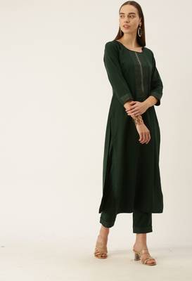 Women Green Yoke Design Regular Sequinned American Crape Kurta with Pant 6