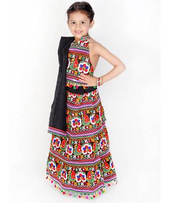 BLACK Embroidery work Sleeveless Choli With Lehenga & Dupatta 4