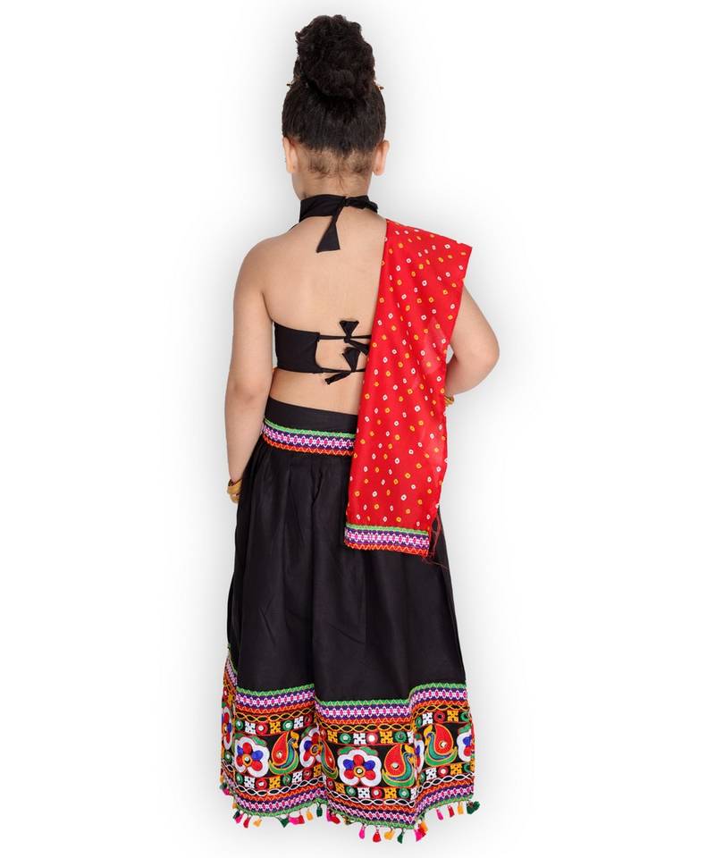 BLACK Embroidery work halter neck choli with lehenga & dupatta