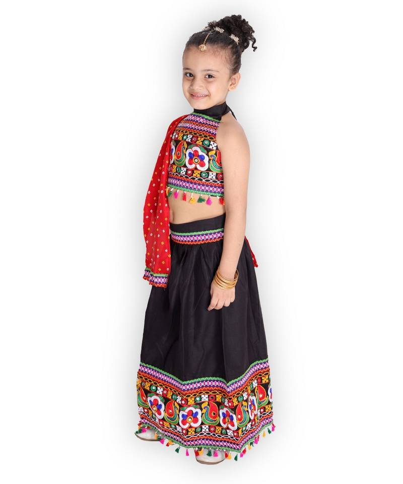 BLACK Embroidery work halter neck choli with lehenga & dupatta