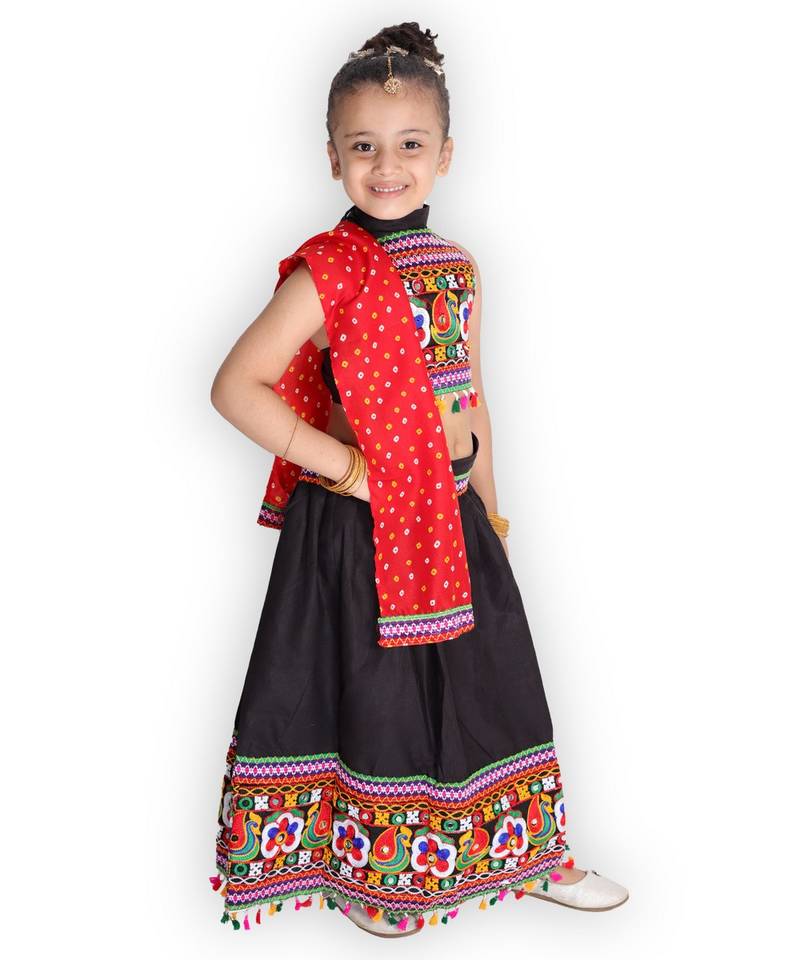 BLACK Embroidery work halter neck choli with lehenga & dupatta