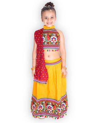 YELLOW Embroidery work halter neck choli with lehenga & dupatta 1