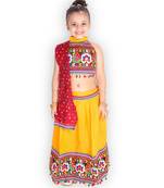 YELLOW Embroidery work halter neck choli with lehenga & dupatta