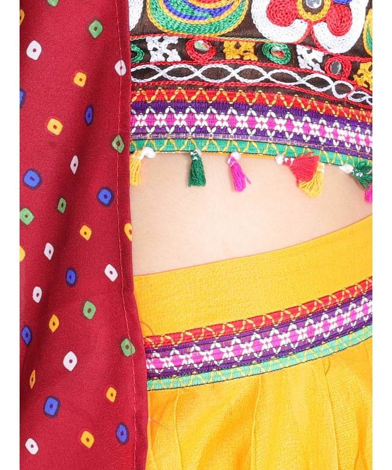 YELLOW Embroidery work halter neck choli with lehenga & dupatta