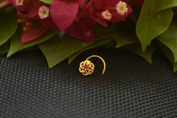 Designer Gold Plated cubic zirconia nose ring or nose pin 1