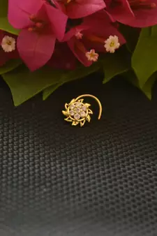 Designer Gold Plated cubic zirconia nose ring or nose pin