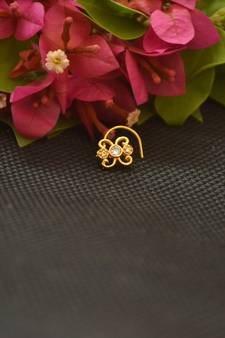 Designer Gold Plated cubic zirconia nose ring or nose pin