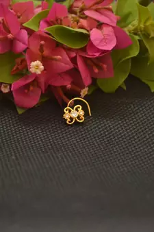 Designer Gold Plated cubic zirconia nose ring or nose pin