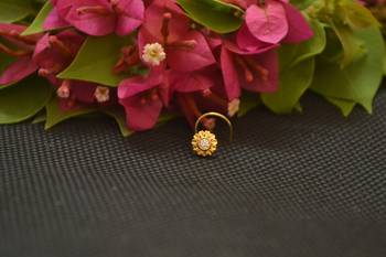 Designer Gold Plated cubic zirconia nose ring or nose pin 1