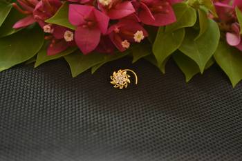 Designer Gold Plated cubic zirconia nose ring or nose pin 1