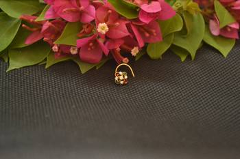 Designer Gold Plated cubic zirconia nose ring or nose pin 1