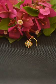Designer Gold Plated cubic zirconia nose ring or nose pin
