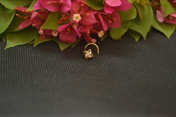 Designer Gold Plated cubic zirconia nose ring or nose pin 1