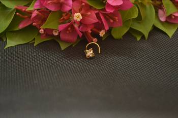Designer Gold Plated cubic zirconia nose ring or nose pin 2