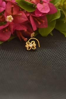 Designer Gold Plated cubic zirconia nose ring or nose pin