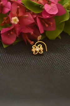 Designer Gold Plated cubic zirconia nose ring or nose pin