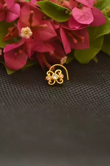 Designer Gold Plated cubic zirconia nose ring or nose pin