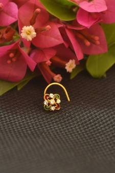 Designer Gold Plated cubic zirconia nose ring or nose pin