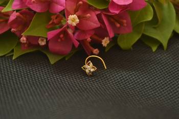 Designer Gold Plated cubic zirconia nose ring or nose pin 1