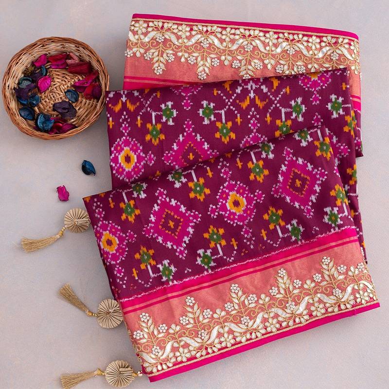 New Super Trending Patola silk saree Collection havy sequence and gota Embroidery work with ladkan