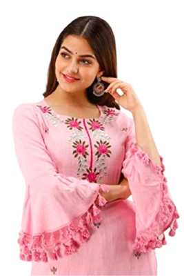Pink And White Rayon With Gotta Work Kurti Plazzo Set  1