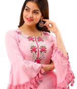 Pink And White Rayon With Gotta Work Kurti Plazzo Set 