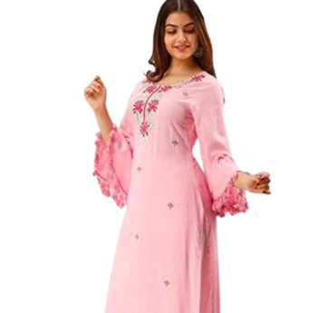 Pink And White Rayon With Gotta Work Kurti Plazzo Set  2