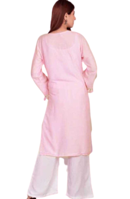 Pink And White Rayon With Gotta Work Kurti Plazzo Set  3